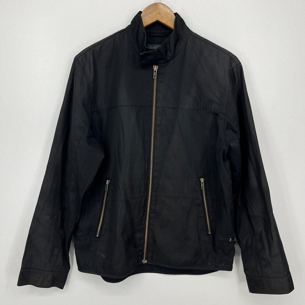 Emile Lafaurie Jacket Men's Size M Black‎ Full Zip Cotton Blend Solid Pockets